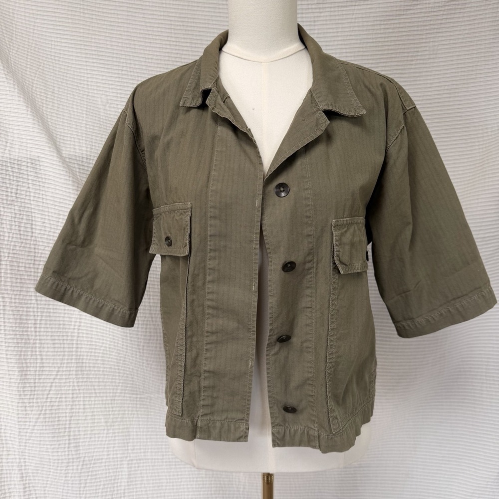 Rag & Bone Jacket collared Utility Army Green Short Sleeves Cotton
